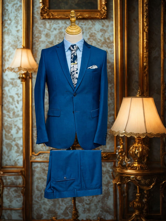 Costume Bleu Piqué - Élégance Deux Boutons